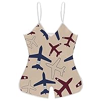 Aircraft Airplane Flying Funny Slip Jumpsuits One Piece Romper for Women Sleeveless with Adjustable Strap Sexy Shorts