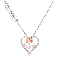 Rose & Heart Pendant Necklace Inlaid Cubic Zirconia Necklace Heart Shape Pendant Necklace Mother's Day Gift for Grandmother Mom Women Wife