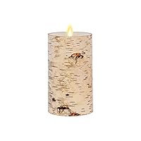 Flameless Candle Pillar Wrapped with Real Birch Bark - Moving Flame LED Battery Operated Lights - Unscented - Remote Sold Separately (3.5 x 6.5-inch)