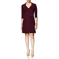 Star Vixen Women's 3/4 Sleeve Faux Wrap Dress with Collar