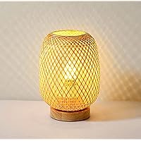 Japanese Style Handmade Bamboo Weaving Table Lamp, Eye-Caring Bedroom Bedside Night Light, Creative Decorative Bedside Table Lamp for Bedroom, Study Room, Cafe, Bookcase