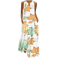 Long Dresses for Women Casual Loose Printed Mardi Gras Dresses Sexy Sleeveless V Neck Catwalk Sundress with Pockets