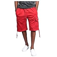 Men's Shorts Casual Elastic Waist Drawstring Shorts Relaxed Fit Jogging Workout Cargo Short Pants with Multi-Pocket