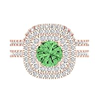 Clara Pucci 1.8ct Round Cut Simulated Green Diamond 14K Rose Gold Halo Solitaire W/Accents Engagement Bridal Wedding Ring Band Set