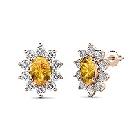 Oval Citrine Diamond 4 ctw Floral Womens Halo Stud Earrings 14K Gold