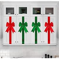 Kovot Set of 8 Hanging Ribbon Bows Christmas Decoration for Kitchen Cabinets, Behind Chairs, Doors, Railings & Windows - 4 Green & 4 Red