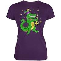 Old Glory Mardi Gras Alligator Playing Saxaphone Jester Jazz Juniors Soft T Shirt