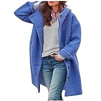 Women Woolen Coat Oversized Hooded Trench Coats Plain Fashion Mid-Length Peacoat Single Breasted Overcoat Jacket
