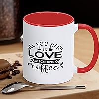 Funny Red White Ceramic Coffee Mug 11oz All You Need Is Love And A Good Cup of Coffee Coffee Cup Sayings Novelty Tea Milk Juice Mug Gifts for Women Men Girl Boy