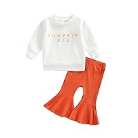 pengnight Thanksgiving Toddler Baby Girl Clothes Pumpkin Letter Long Sleeve Sweater Top Solid Color Bell-Bottoms Fall Outfits