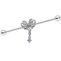 Body Candy Womens 14G 316L Steel Helix Cartilage Earring Clear Accent Loop Bow Industrial Barbell 1 1/2