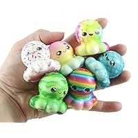 Set of 6 Cute Octopus Micro Slow Rise Squishy Toys - Mini Animal Fidgets - Memory Foam Party Favors, Prizes, OT (Random Selection)