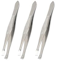(3 Pack) Flat Tweezers - Stainless Steel Flat Tweezers Hair Plucker for Hair and Eyebrows Personal Care (C_FLAT)