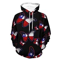 Butterfly Texas Flag Unisex 3D Printed Hooded Sweatshirts Pullover Lightweight Tops Fashion Street Hoodies with Pocket