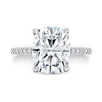Siyaa Gems 3.50 CT Cushion Moissanite Engagement Ring Wedding Eternity Band Vintage Solitaire Halo Setting Silver Jewelry Anniversary Promise Ring Gift