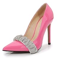 Womens Rhinestones Pumps Pointy Closed Toe Stiletto High Heels Slip on Porm Party Wedding Dress Shoes 11cm Heels