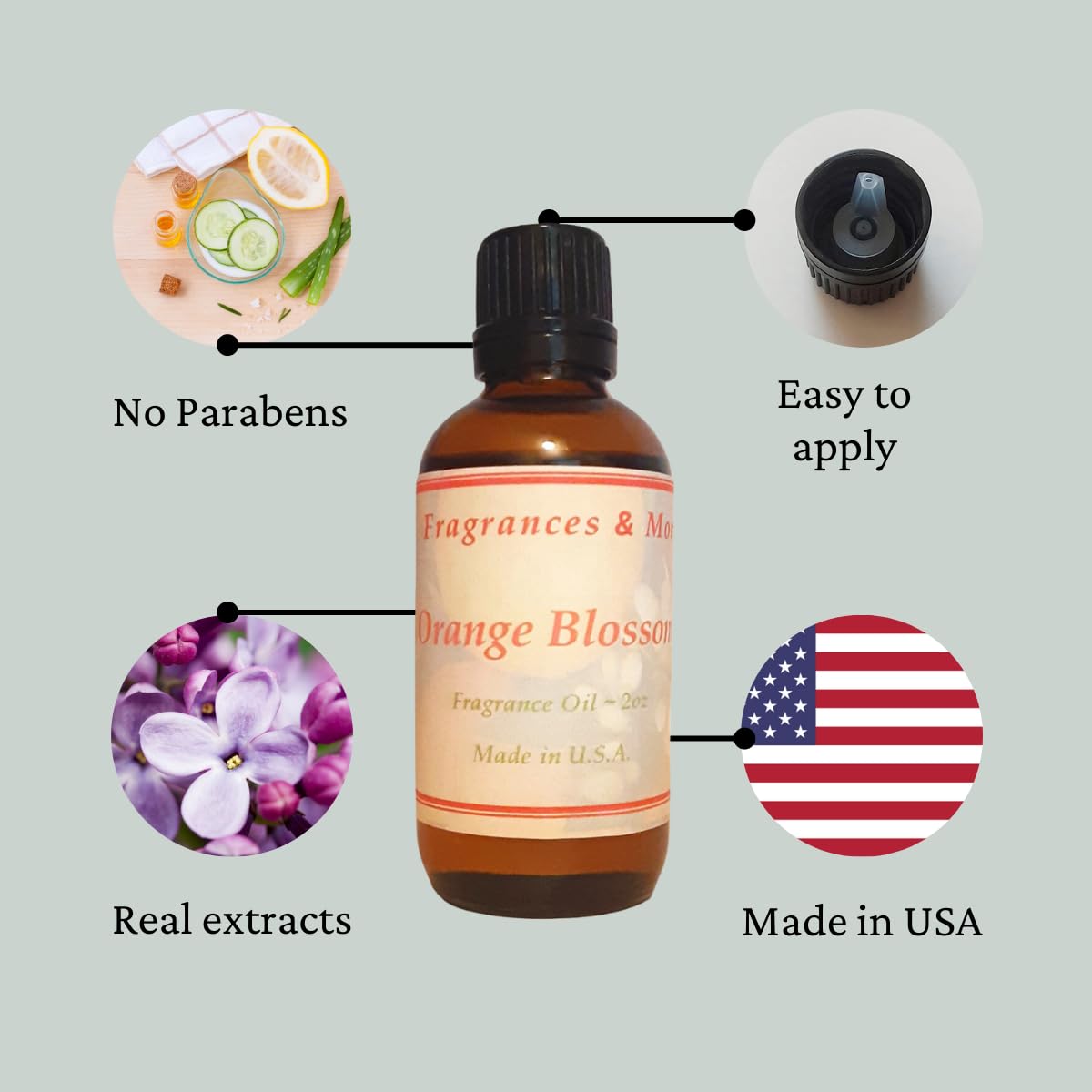 Fragrances & More Orange Blossom Scented Oil - Premium Fragrance Oil to Enhance Soap & Candle Making, Bath & Body Products, Home & Office Scents & Diffuser Aromatherapy - 2oz (60ml) Amber Glass Bottle