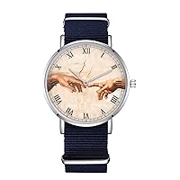The Creation of Adam Design Nylon Watch for Men and Women, Michelangelo Painting Art Theme Unisex Wristwatch, Italian Renaissance Lover Gift Idea