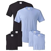 Hanes mens 5.2 oz. ComfortSoft Cotton T-Shirt(5280)-BLACK/LIGHT BLUE-2XL-3PK