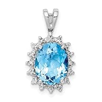 925 Sterling Silver Polished Prong set Open back Rhodium Pear Swiss Blue Topaz and Diamond Pendant Necklace Measures 20x11mm Wide Jewelry for Women