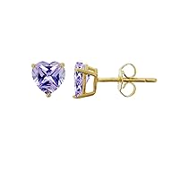 Sterling Silver Yellow 8x8mm AAA Lavender Heart Solitaire Stud
