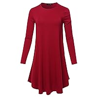 Women's Solid Long Sleeve Casual Loose T-Shirt Dress