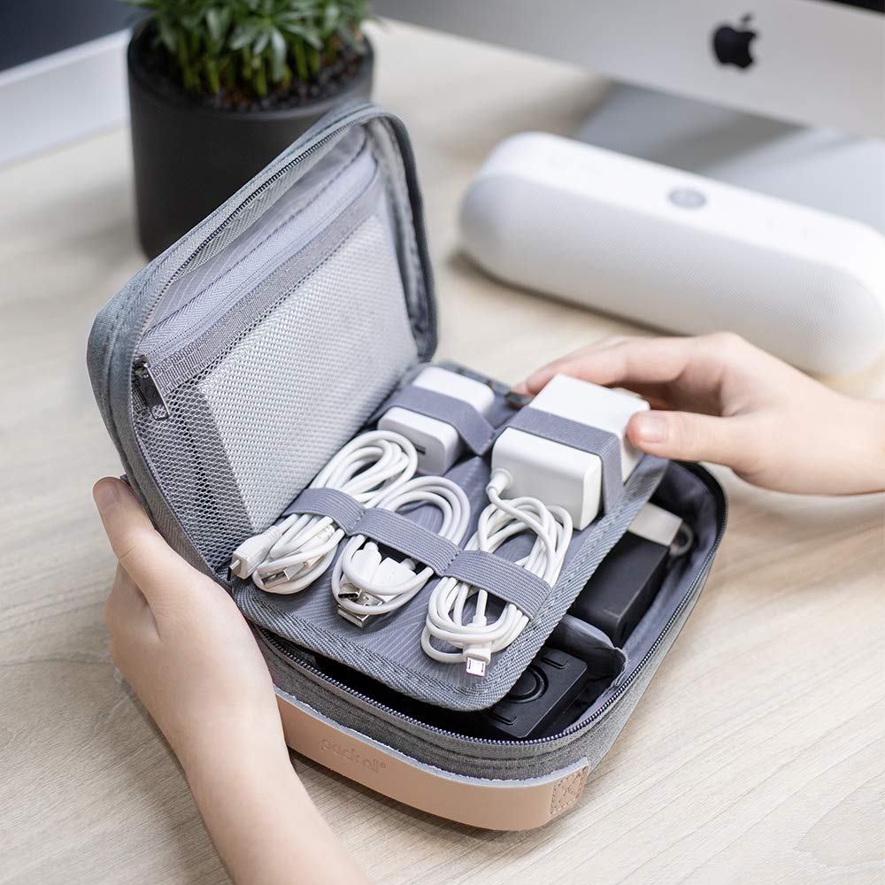 pack all Electronic Organizer, Cable Organizer Bag, Cord Travel Organizer for Cables, Chargers, Phones, USB cords, SD Cards (Gray)