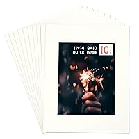 HOTUO 10 Pack Acid Free Ivory Picture Frame Mats, Pre-Cut 11x14 Picture Mats with Ivory Core Bevel Cut for 8x10 Photo, Signature Friendly 4 Ply Thickness Photo Mat for Frames/Artwork/Print/Picture
