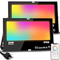 LED Flood Light Outdoor 800W Equivalent 8000LM Smart RGB Landscape Lighting with APP Control, DIY Scenes - Timing - Warm White 2700K - Color Changing Uplight, IP66 Waterproof US Plug MELPO(2Pack)