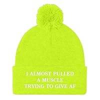 I Almost Pulled A Muscle Trying to Give AF Hat (Embroidered Cuffed Beanie) Pom Pom Knit Cap