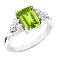Dazzlingrock Collection 8X6 MM Emerald Cut Gemstone & Round White Sapphire Ladies Halo Engagement Ring, Sterling Silver