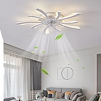 Reversible Ceiling Fan with Light Mute Fan Lighting Bedroom Dimmable Led Flower Type Fan Ceiling Light with Remote Control Modern Living Room Quiet Ceiling Fan Light/White