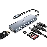 USB C Hub Multiport Adapter, 6 in 1 with 4K HDMI, 100W Charging, 3 x USB 3.0, SD/TF, Compatible for USB C Laptops Dell XPS/Surface and Other Type C Devices