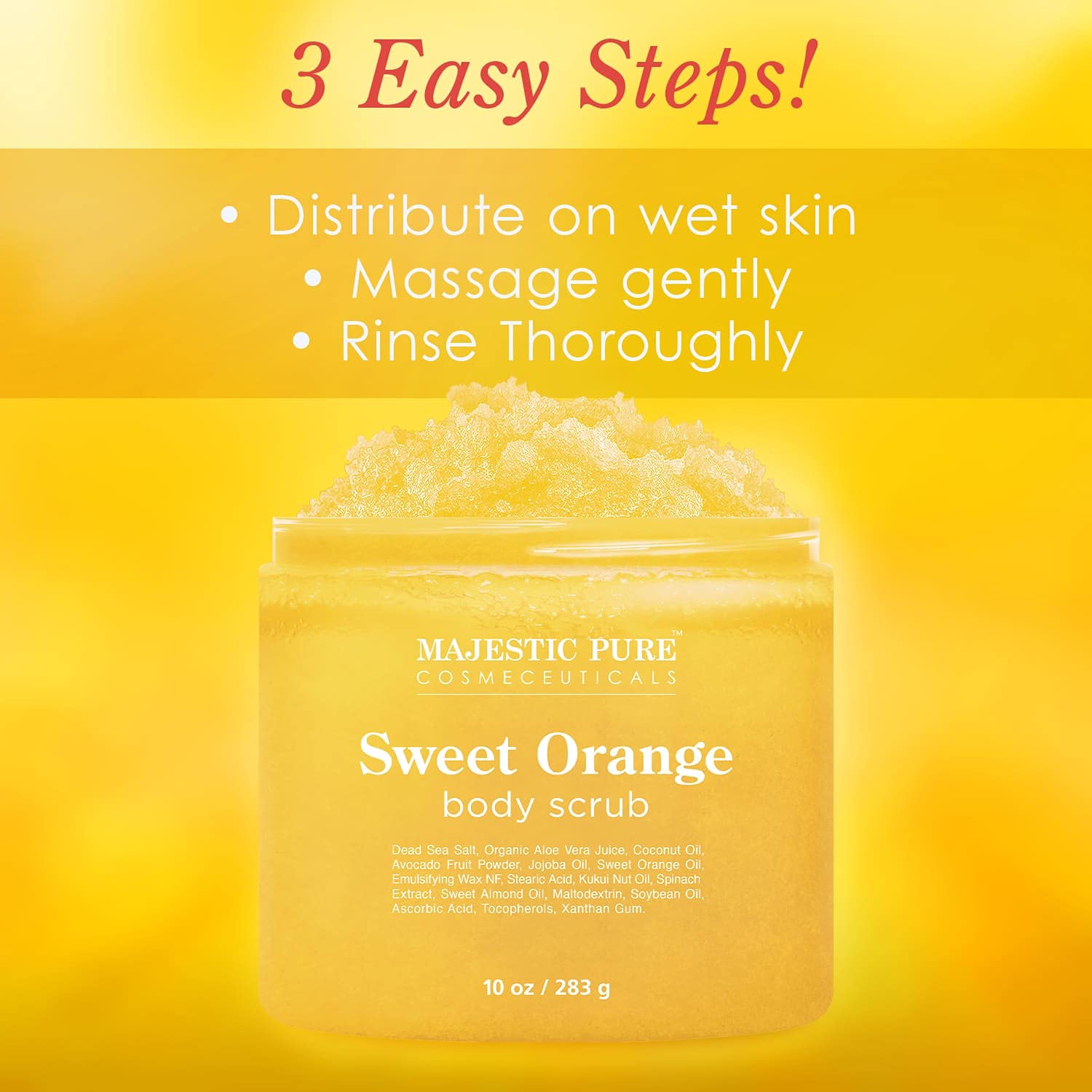 Majestic Pure Sweet Orange Body Scrub - Exfoliates, Moisturizes, and Nourishes Skin, 10 oz