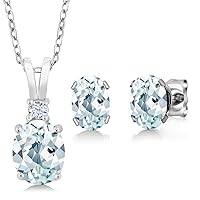Gem Stone King 925 Sterling Silver Sky Blue Aquamarine Pendant and Earrings Jewelry Set For Women (2.75 Cttw, Gemstone Birthstone, with 18 Inch Chain), metal,gemstone, aquamarine and zirconia