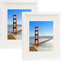 Picture Frames 5x7 Picture Frame Set of 2,Display Pictures 3.5x5 with Mat or 5x7 Without Mat Real Glass and Composite Wood for Wall or Tabletop Display Pre-Installed Wall Mounting Hardware,White.