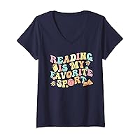Womens Reading Is My Favorite Sport Reading Book Lover Basketball V-Neck T-Shirt