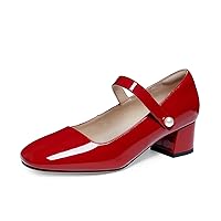 Naiyee Mary Jane Shoes Women Chunky Block Heel Dress Shoes for Women Low Heels Close Rounded Toe Pumps