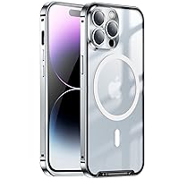 Case for iPhone 14/14 Plus/14 Pro /14 Pro Max, Translucent Matte PC Back Stainless Steel Border Military-Grade Case [Compatible with MagSafe] with Camera Protector,Silver,iPhone14 Pro Max