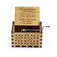 You are My Sunshine Music Box 18 Note Hand Crank Engraved Wood Music Box Antique Vintage Gift for Christmas Birthday Graduation(from Grandma to Grandson)