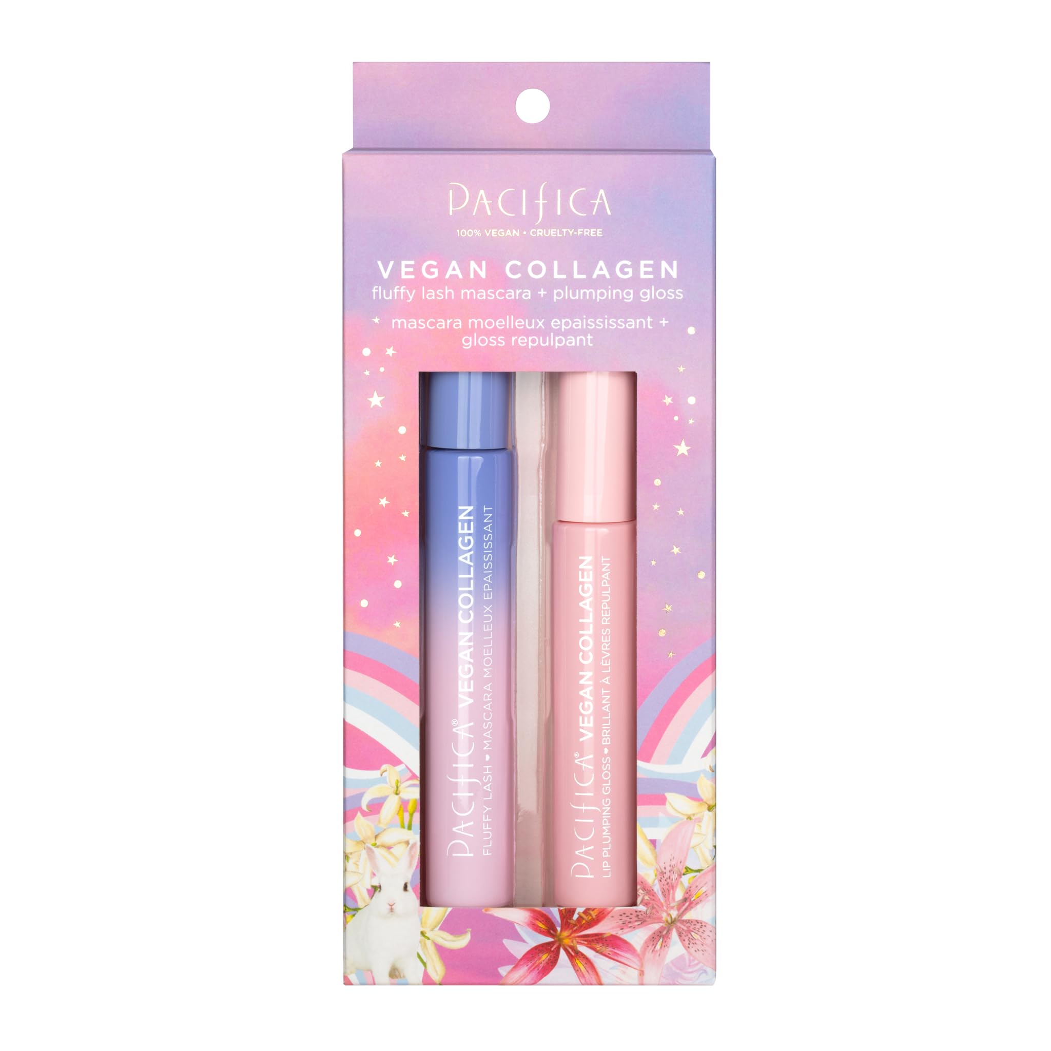 Pacifica Beauty, Vegan Collagen Lash & Lip Set, Volumizing Mascara, Black, Lip Gloss, Holiday Makeup Set, Stocking Stuffer, Gifts for Makeup Lovers, Vegan