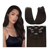 Hair Extensions Real Human Hair, Human Clip In Hair Extensions Straight Remy Hair Natural Black Hair Extensions With Clips (Size : 20INCH)