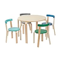 ECR4Kids Bentwood Round Table and Curved Back Chair Set, Kids Furniture, Contemporary, 5-Piece