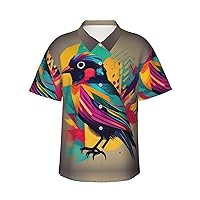 Colorful Bird Men's Casual Button-Down Hawaiian Shirts â€“ Funky Tropical Summer Outfits â€“ Retro Printed Beach Wear for Men