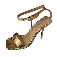 Women's Heeled Sandal Ladies Fashion Solid Color Leather Square Open Toe Buckle Thin High Heeled Sandals