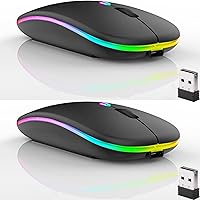 2 Pack Wireless Bluetooth Mouse,LED Dual Mode Rechargeable Silent Slim Laptop Mouse,Portable(BT5.2+USB Receiver) Dual Mode Computer Mice,for Laptop,Desktop Computer,ipad Tablet,Phone,TV (Black)