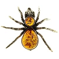 BALTIC AMBER AND STERLING SILVER 925 DESIGNER COGNAC SPIDER BROOCH PIN JEWELLERY JEWELRY