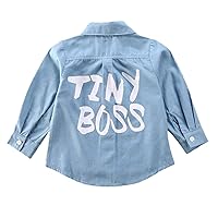 Toddler Little Boys Girls Baby Mini Boss Long Sleeve Button Down Flannel Denim Shirt Blouse Coat