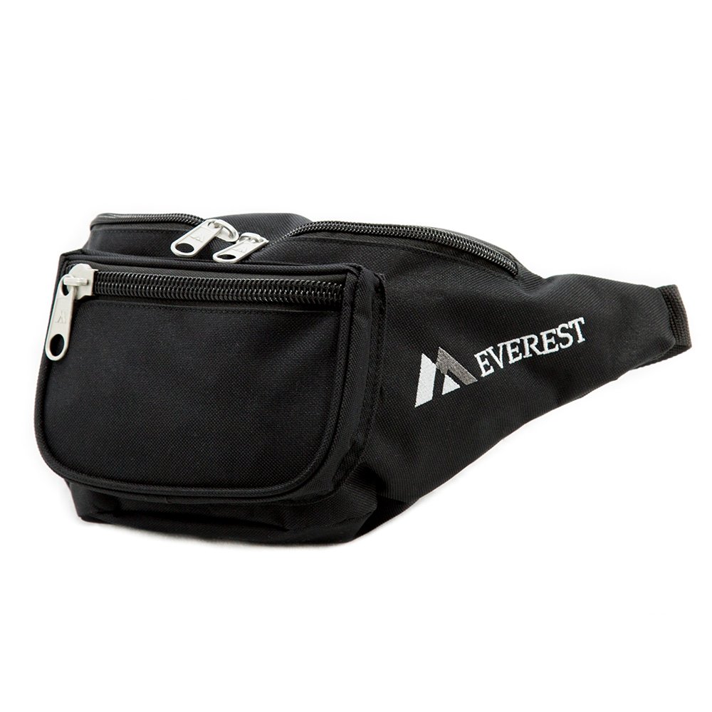 Everest Signature Embroidery Waist Pack, Black, One Size