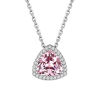 Sparkling 925 Sterling Silver Birthstone Necklaces for Women, Created Heart/Round/Teardrop/Square Crystal Solitaire Pendant Diamond Necklace, Great Birthday/Anniversary/Wedding Gifts